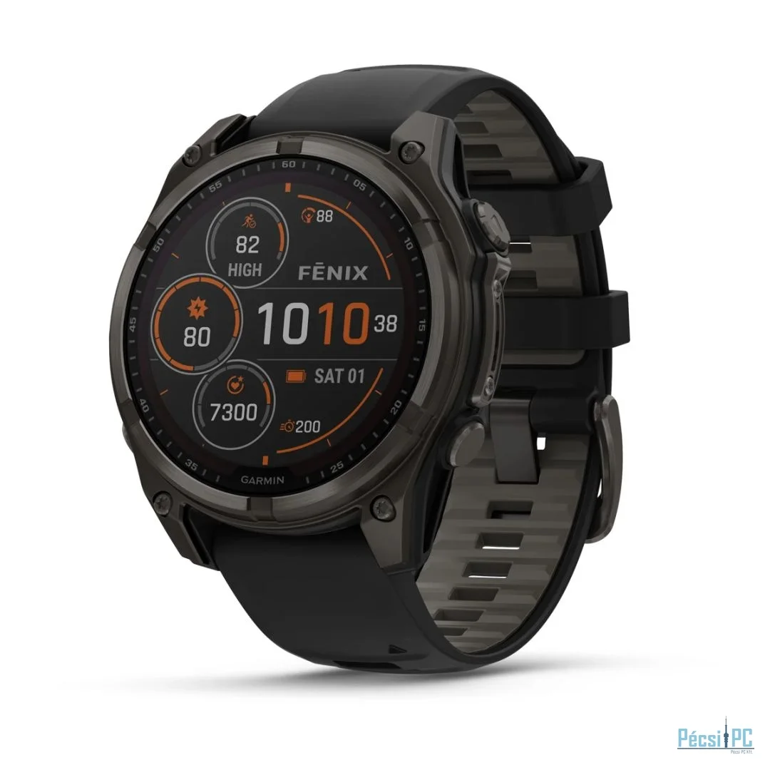 Garmin fenix 8 47mm Solar Sapphire Carbon grey DLC titanium with Black/pebble grey silicone band