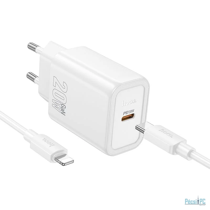 Hoco N60 Gentle USB-C PD20W charger with USB-C to Lightning cable White