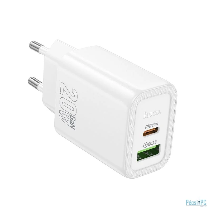 Hoco N61 Gentle USB-A + USB-C PD20W+QC3.0 3A 20W charger White