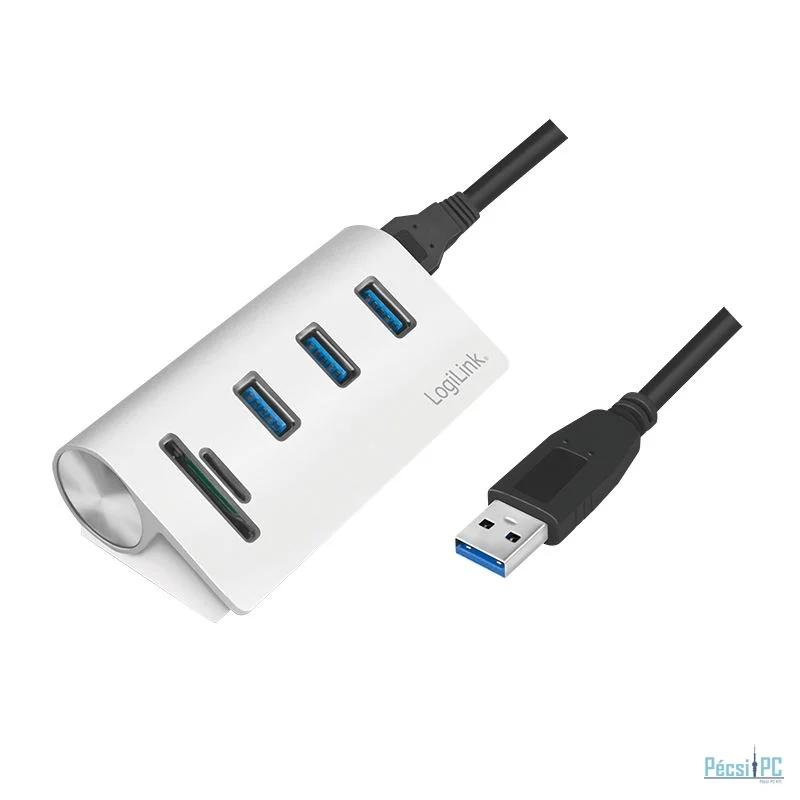 Logilink USB 3.0 hub 3-port with card reader for SD/microSD aluminum casing