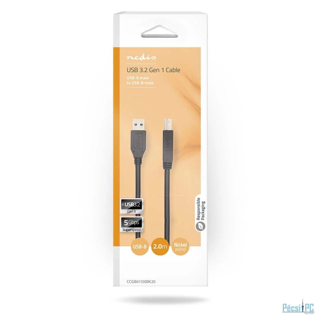 Nedis USB 3.2 Gen 1 USB-A Male USB-B Male 5 Gbps USB Cable 2m Black