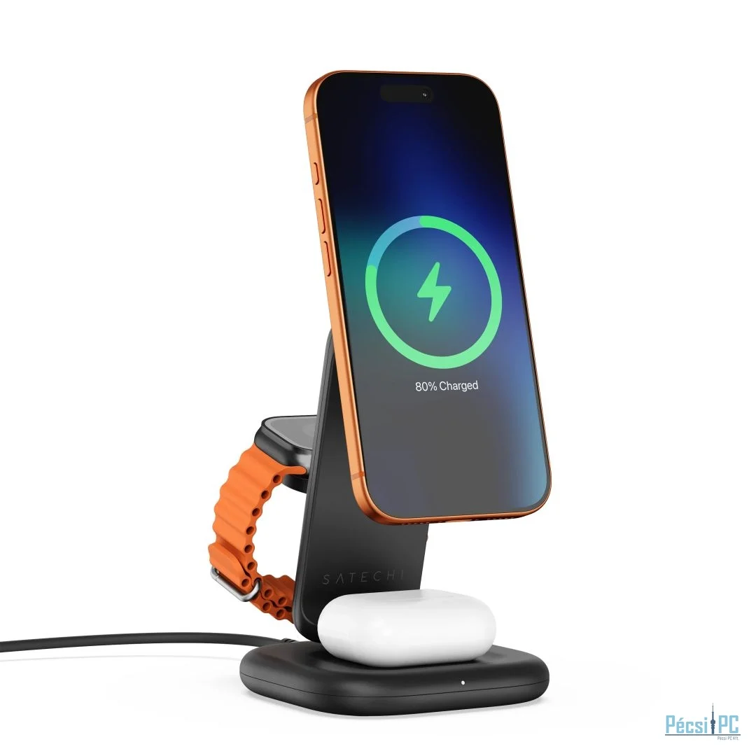 Satechi 3-in-1 Foldable Wireless Charging Stand with Qi2 25W Space Black
