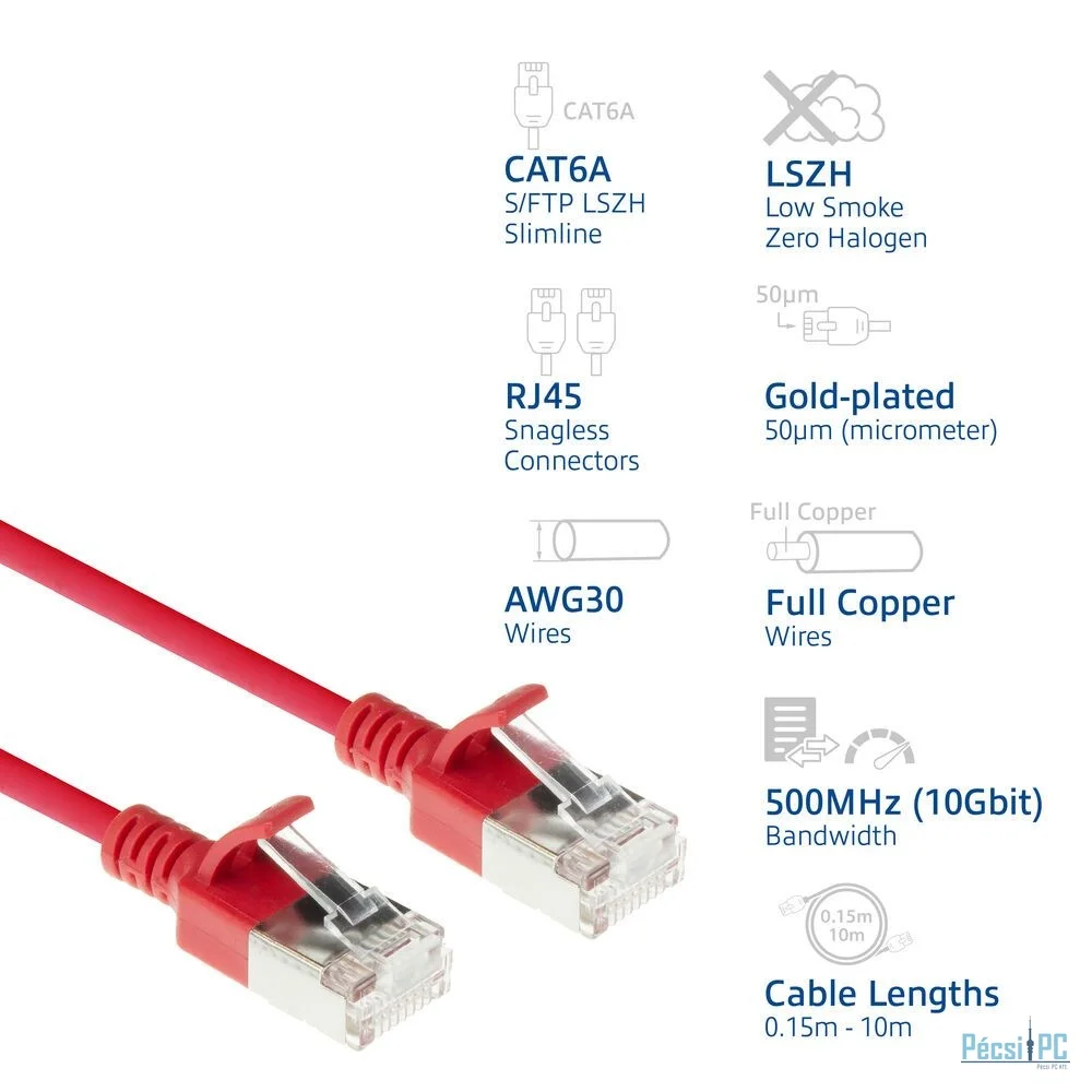 ACT CAT6A S-FTP Patch Cable 2m Red
