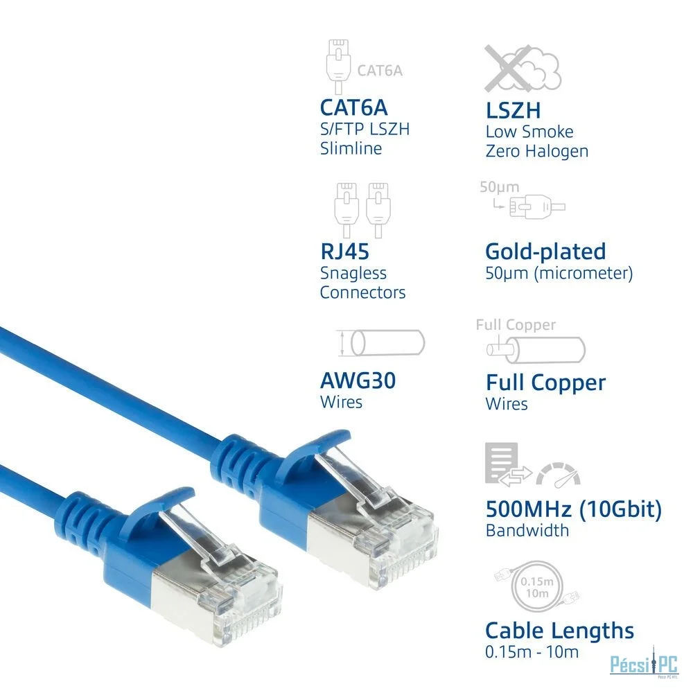 ACT CAT6A S-FTP Patch Cable 3m Blue