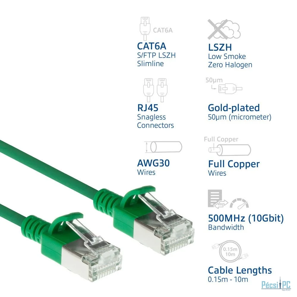 ACT CAT6A S-FTP Patch Cable 3m Green