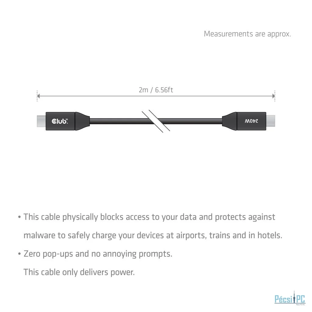 Club3D CAC-2506 USB-C Safe Cable 240W No Data 2m Black