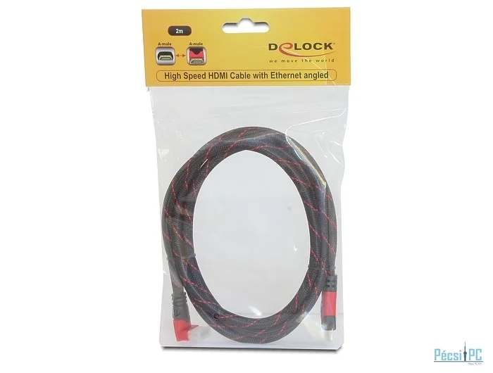 DeLock Cable High Speed HDMI with Ethernet – HDMI A male > HDMI A male angled 4K 2m