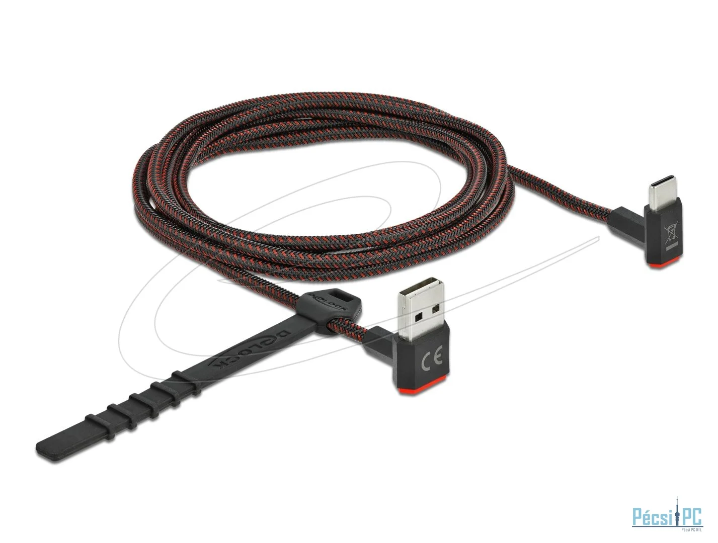 DeLock EASY-USB 2.0 Cable Type-A male to USB Type-C male angled up / down 2m Black