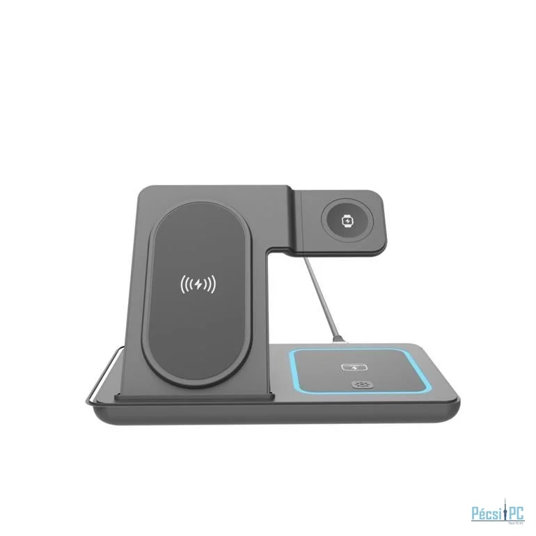 Gembird 3-in-1 foldable wireless charger stand 15W for Apple watch Black