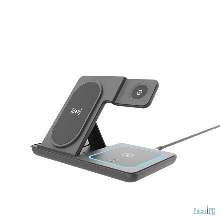 Gembird 3-in-1 foldable wireless charger stand 15W for Apple watch Black