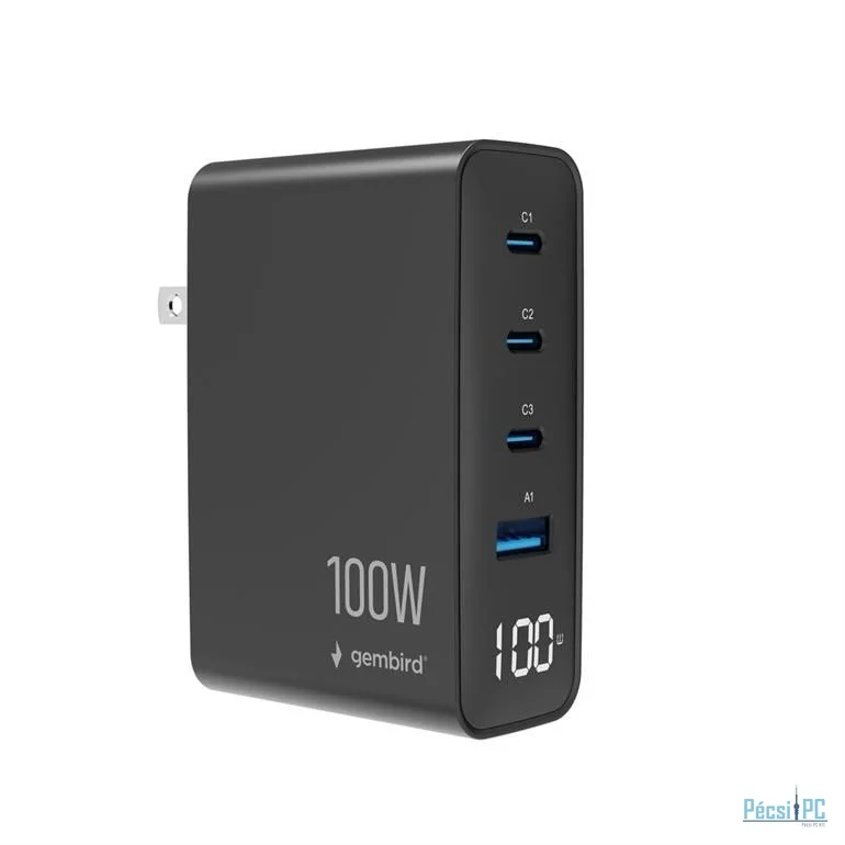 Gembird 4-port 100W GaN USB fast charger LCD Black