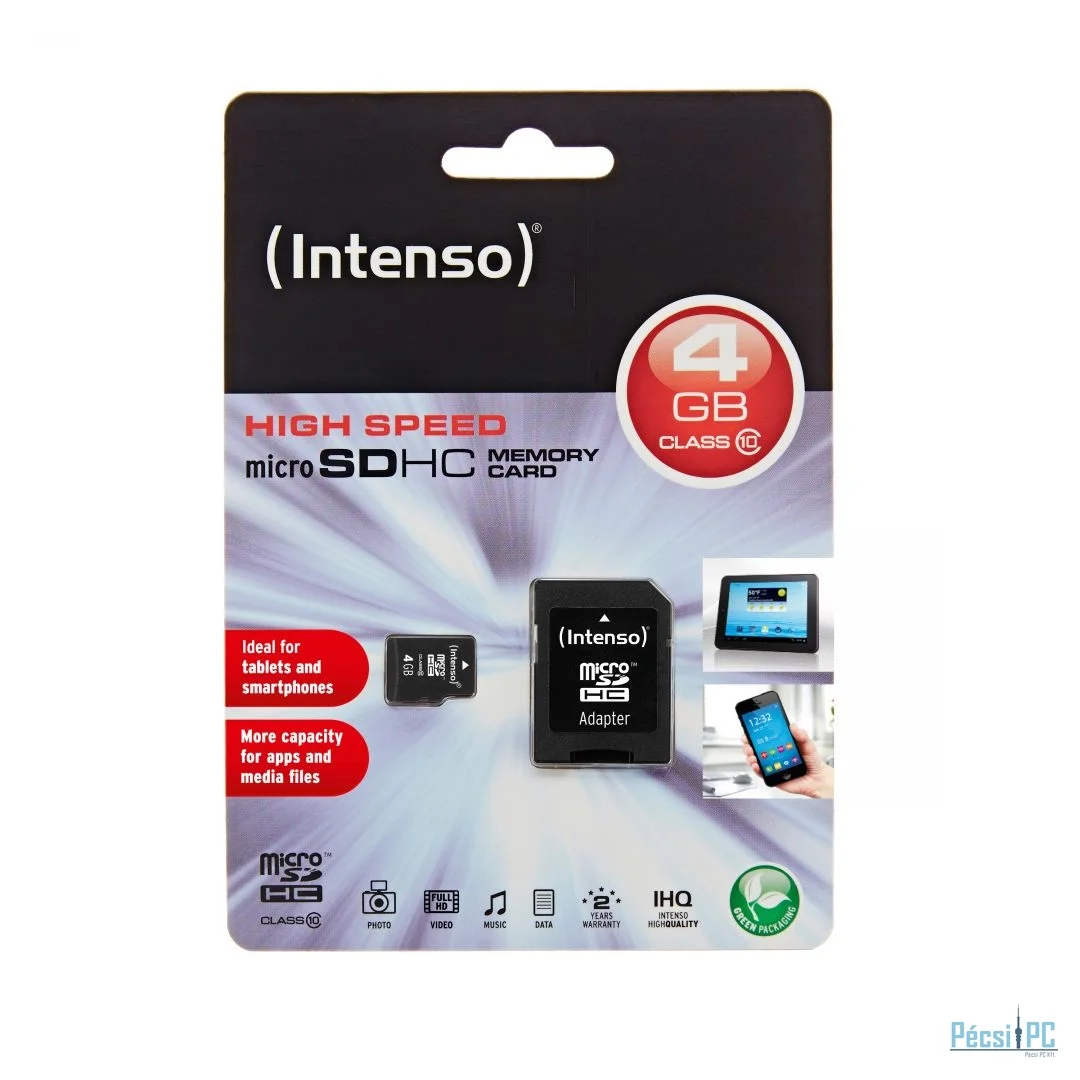 Intenso 4GB microSDHC CL10 + adapterrel