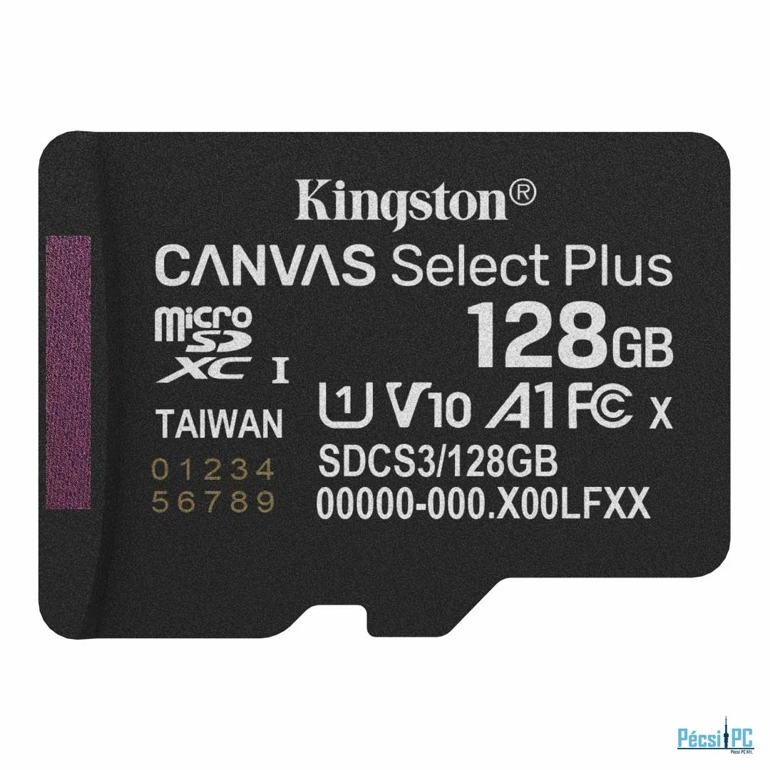 Kingston 128GB microSDXC Canvas Select Plus Gen3 Class 10 UHS-1 A1 V10 adapter nélkül