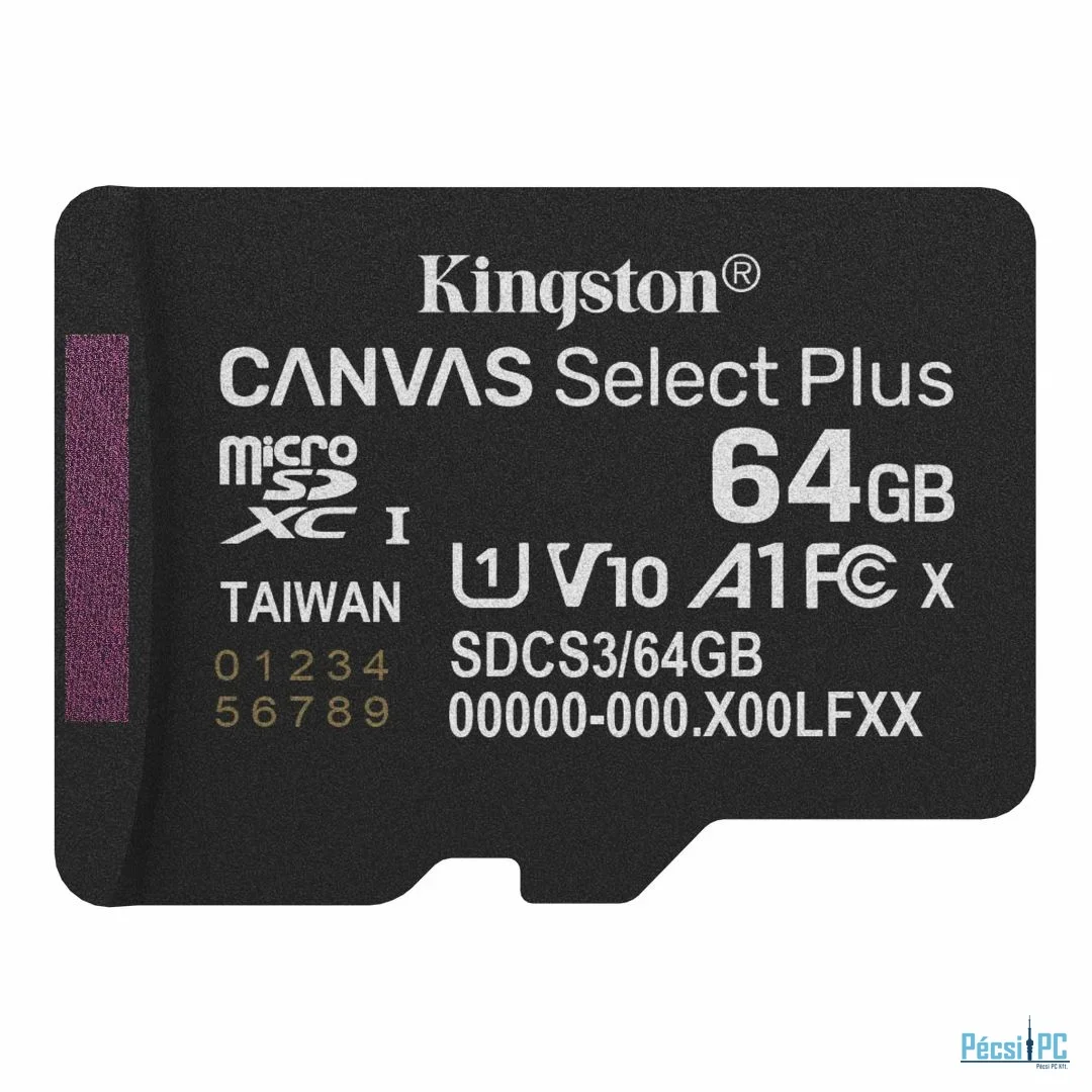 Kingston 64GB microSDXC Canvas Select Plus Gen3 Class 10 UHS-1 A1 V10 adapter nélkül