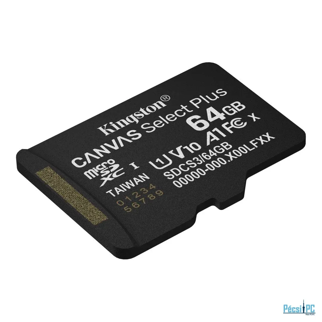 Kingston 64GB microSDXC Canvas Select Plus Gen3 Class 10 UHS-1 A1 V10 adapter nélkül