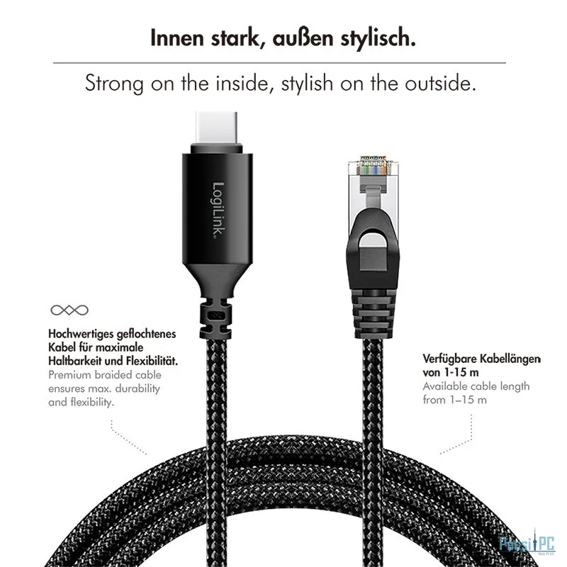 Logilink USB 3.2 Type-C Ethernet cable 10m Black/Grey