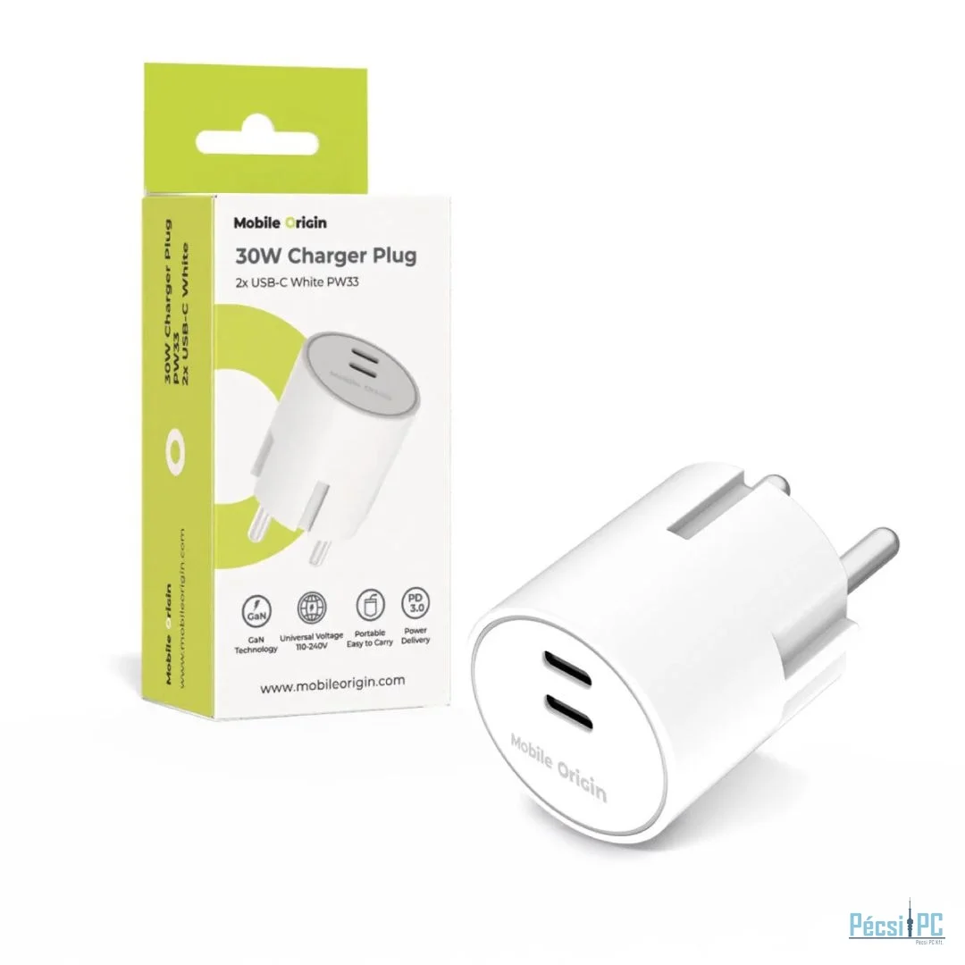Mobile Origin 30W Charger Plug PW33 2x USB-C White