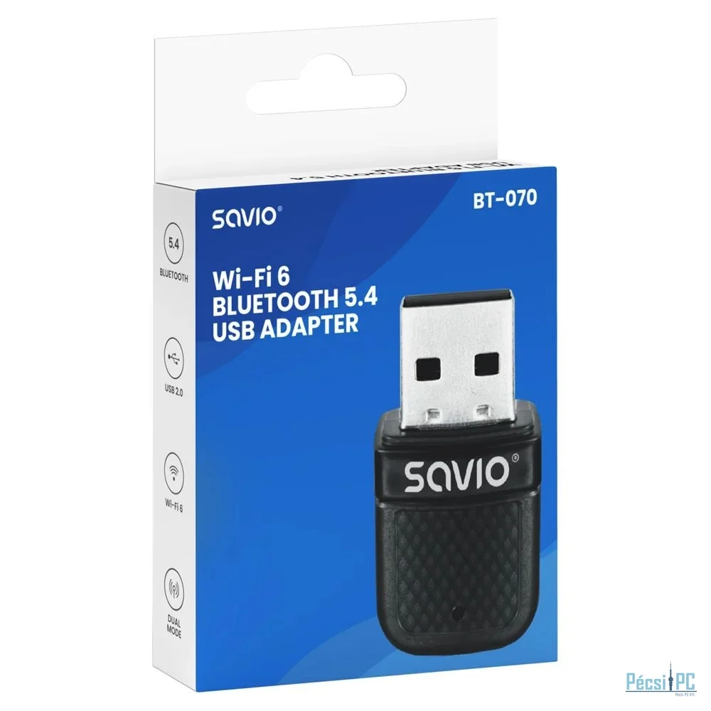 Savio BT-070 Wi-Fi 6 & Bluetooth adapter Black