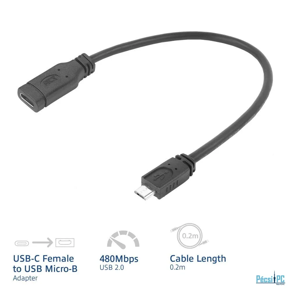 ACT USB Type-C female to USB micro B 2.0 male adapter cable 0,2m Black