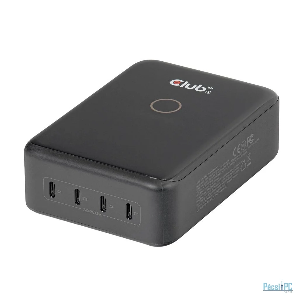 Club3D CAC-1933 4-Port USB-C Charging Station 240W GaN PD 3.1 + PPS + LED Display