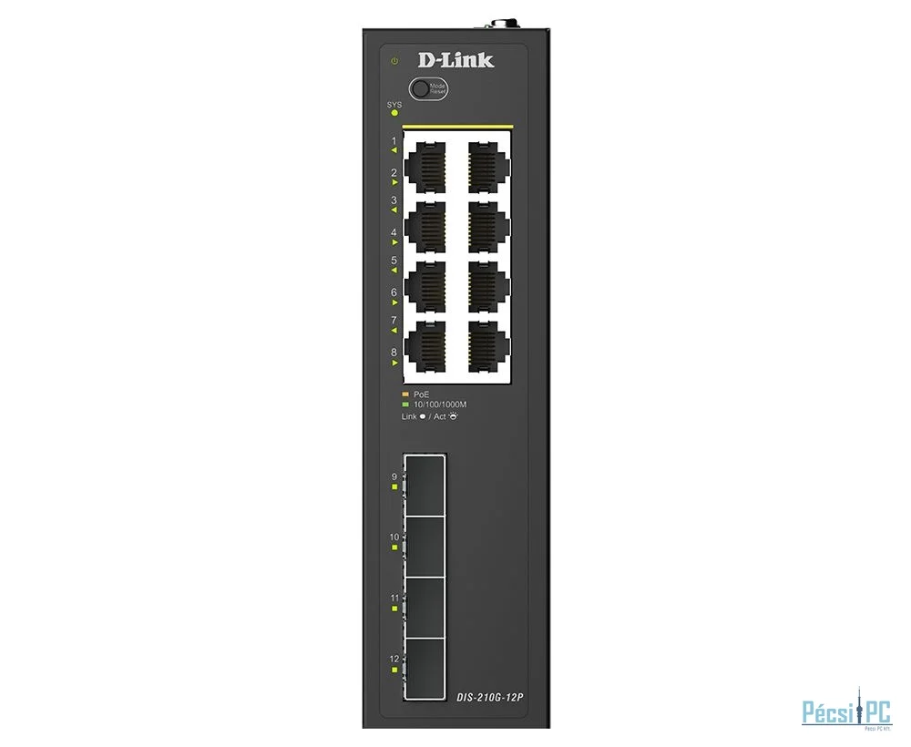 D-Link DIS-210G-12P 12-Port Industrial Gigabit Smart Managed PoE+ Switch with 4 SFP