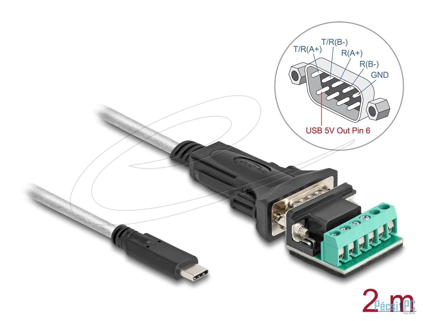 DeLock Adapter USB 2.0 Type-C to 1 x Serial RS-422/485 male with 6 pin terminal block 5V 2m