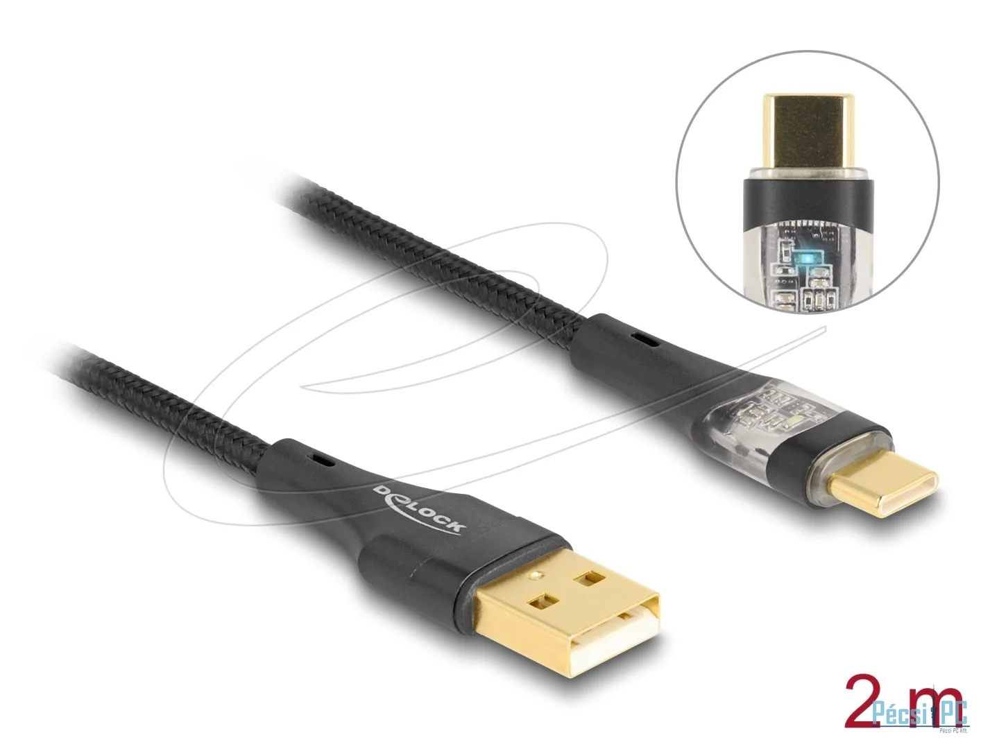 DeLock USB 2.0 Type-A male to USB Type-C male with Fast Charging 60W 2m Black/Transparent