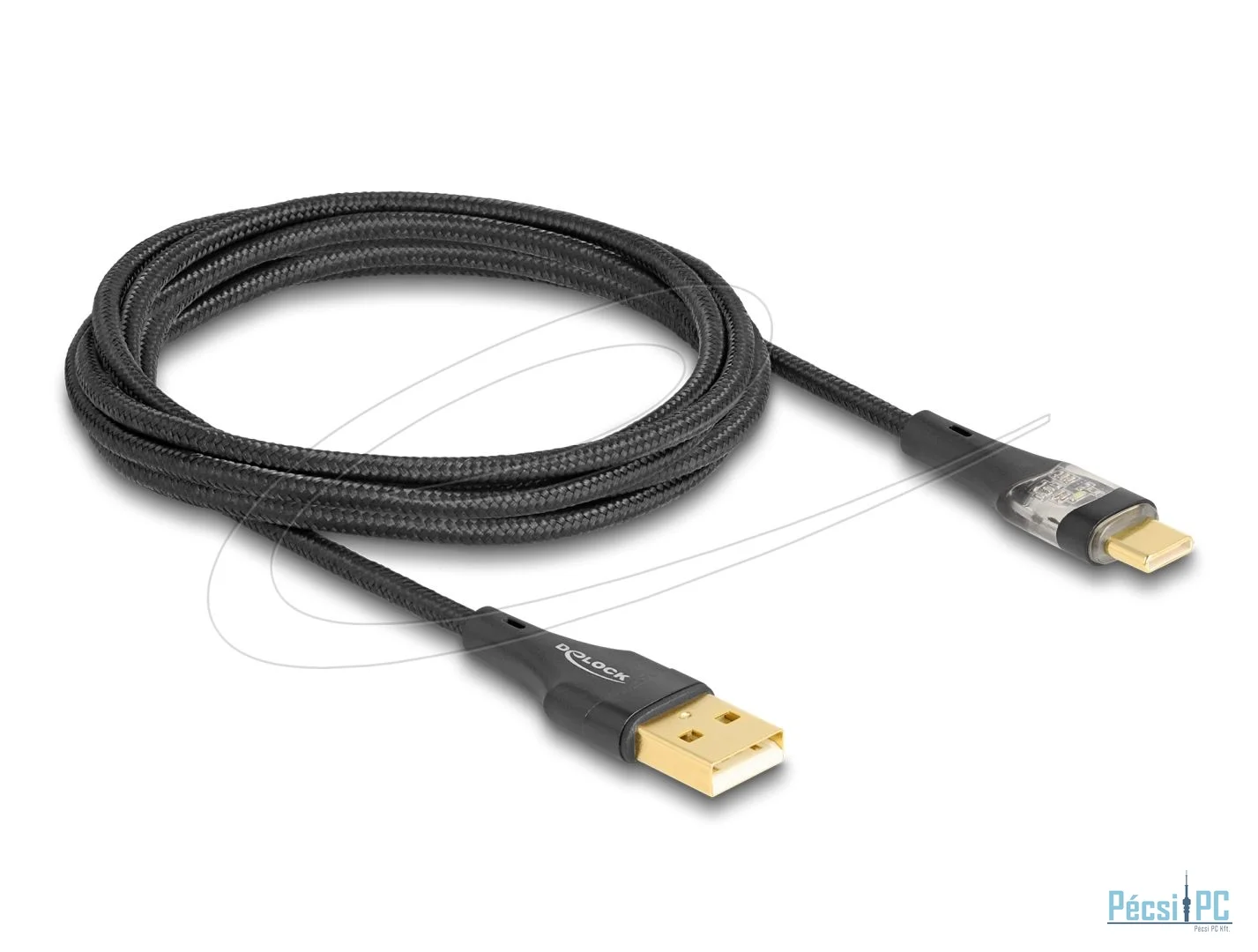 DeLock USB 2.0 Type-A male to USB Type-C male with Fast Charging 60W 2m Black/Transparent