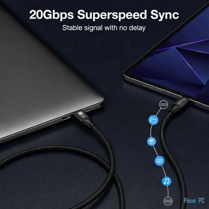 EQuip 2 in 1 USB-C to C + HDMI Cable 4K/60Hz 1m Black