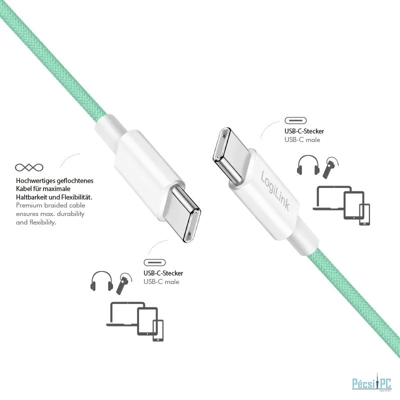 Logilink Logilink USB 2.0 Type-C C/M to C/M 60W cable 1,5m Green