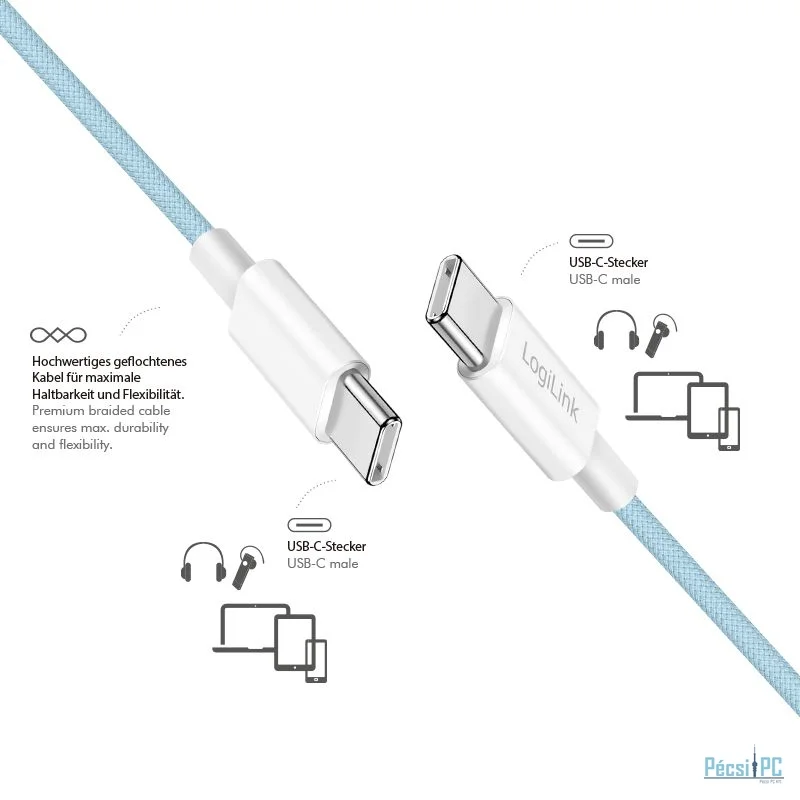 Logilink USB 2.0 Type-C C/M to C/M 60W cable 1,5m Blue