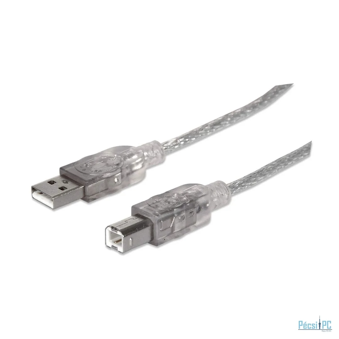 Manhattan USB 2.0 Type-A to Type-B Cable 5m Translucent Silver