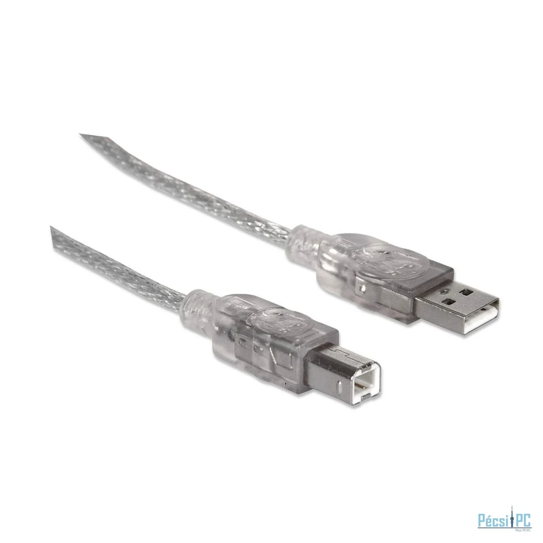 Manhattan USB 2.0 Type-A to Type-B Cable 5m Translucent Silver