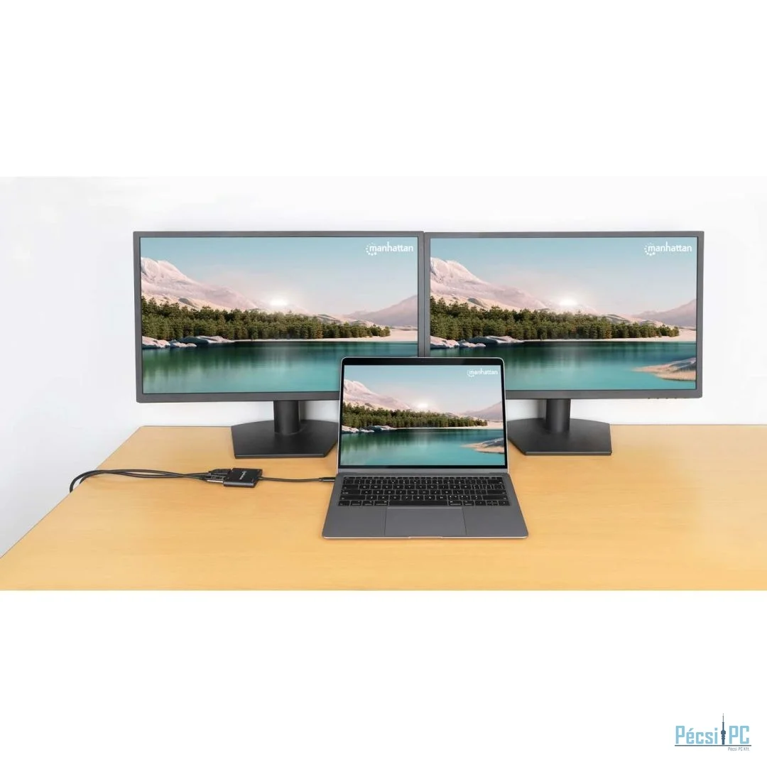 Manhattan USB-C PD to Dual-HDMI Monitor Adapter for Laptop and Tablet Black
