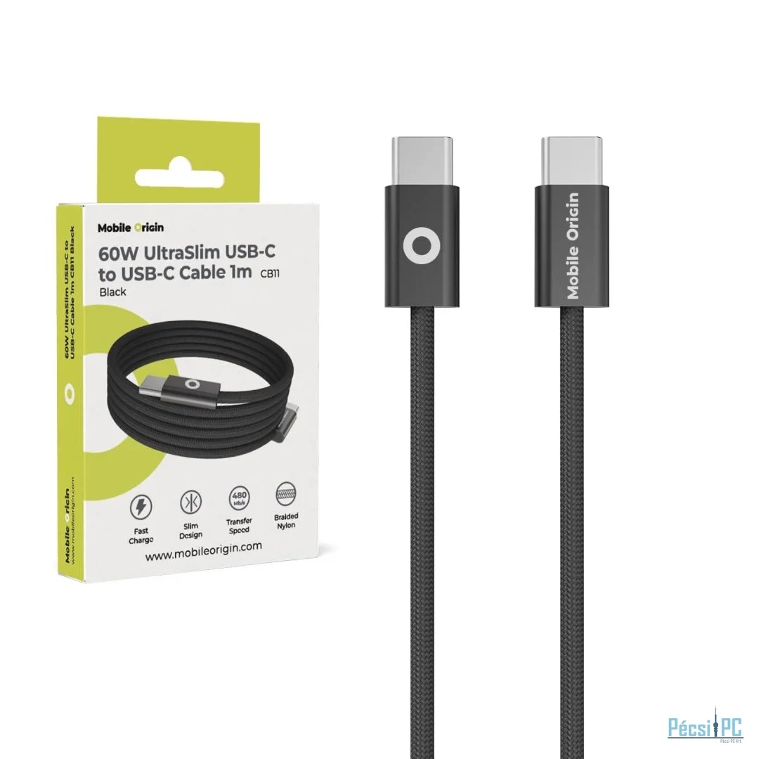 Mobile Origin CB11 60W UltraSlim USB-C to USB-C Cable 1m Black