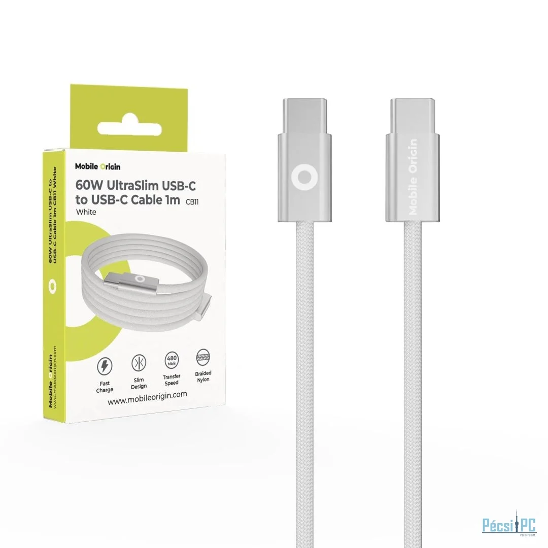 Mobile Origin CB11 60W UltraSlim USB-C to USB-C Cable 1m White