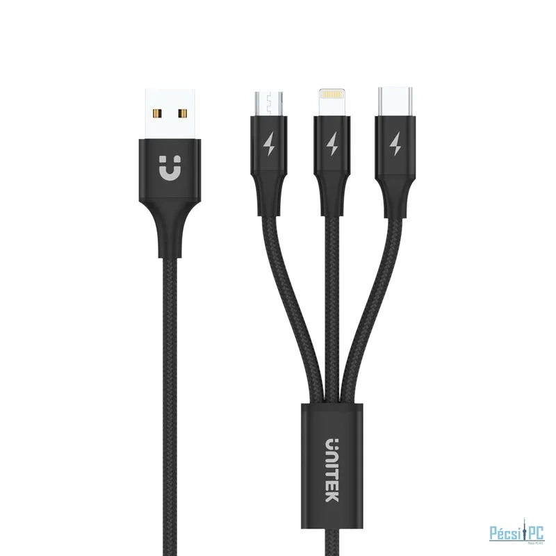 Unitek 3-in-1 USB-A to USB-C / Micro USB / Lightning Multi Charging Cable 1,2m Black