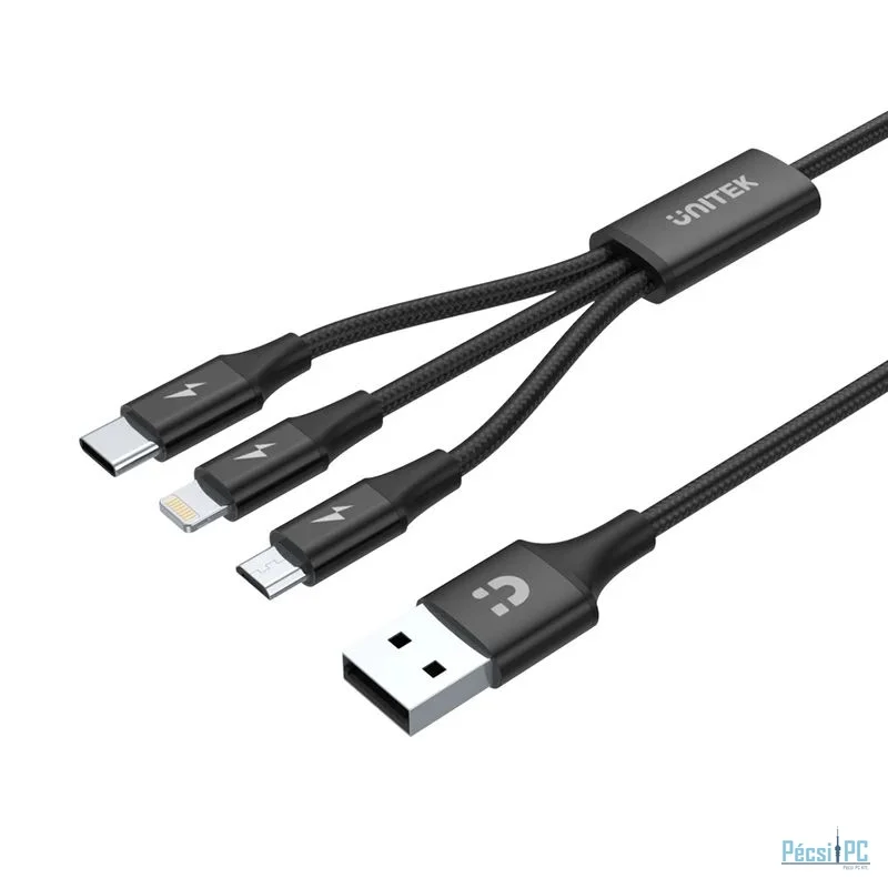 Unitek 3-in-1 USB-A to USB-C / Micro USB / Lightning Multi Charging Cable 1,2m Black