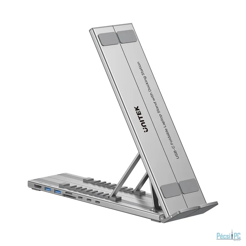 Unitek USB-C Foldable Laptop Stand with Docking Station Silver
