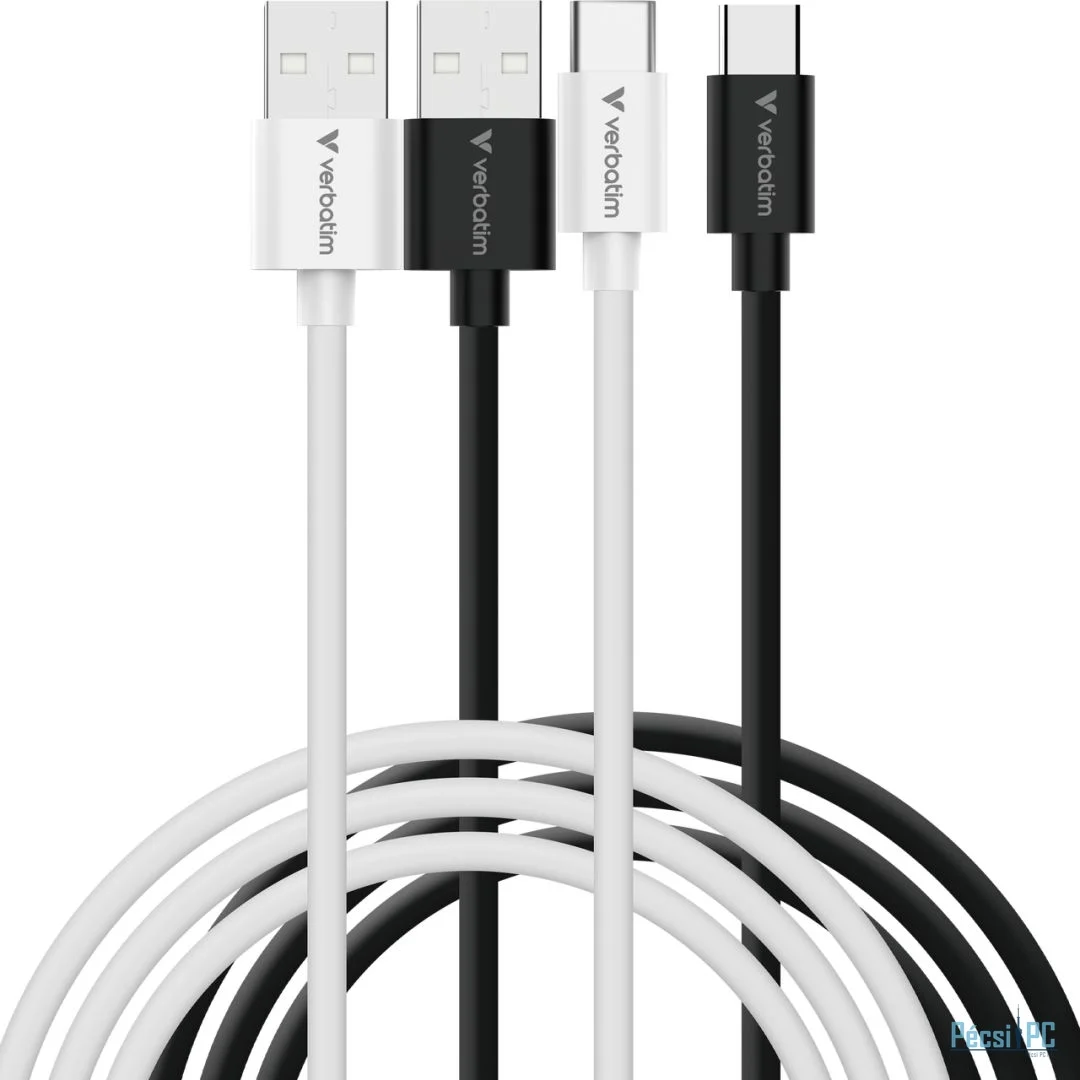 Verbatim Essentials Sync & Charge USB-A to USB-C 18W cables 1m 2/pack Black/White
