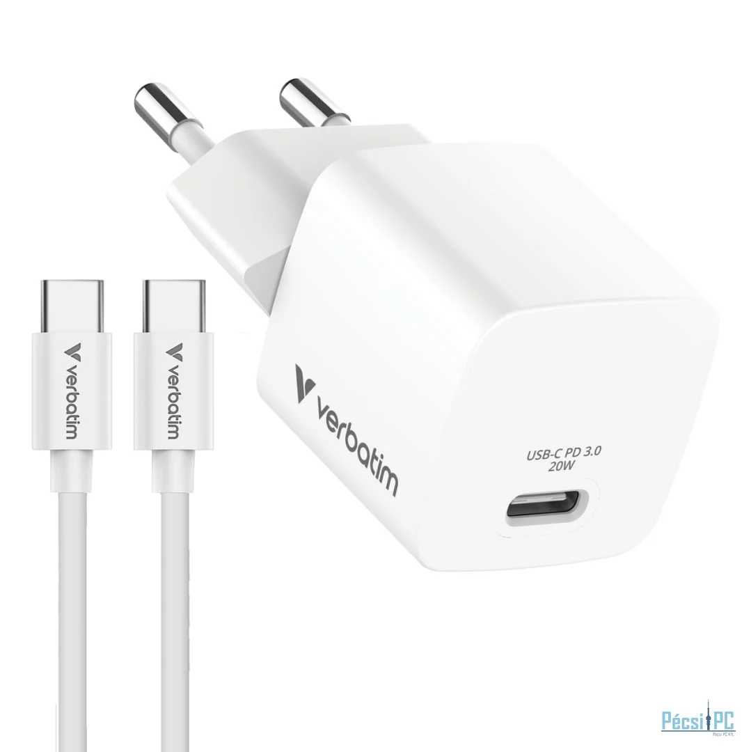 Verbatim Mini GaN Charger 20W with Cable 1m White