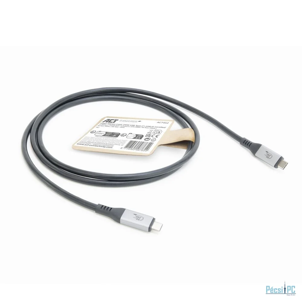 ACT AC7452 USB4 80Gbps Thunderbolt 5 cable 240W USB Type-C 1,5m Black