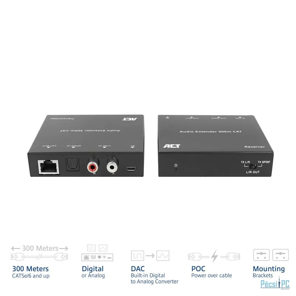 ACT AC7710 Digital or analog audio extender set over CAT5e/6