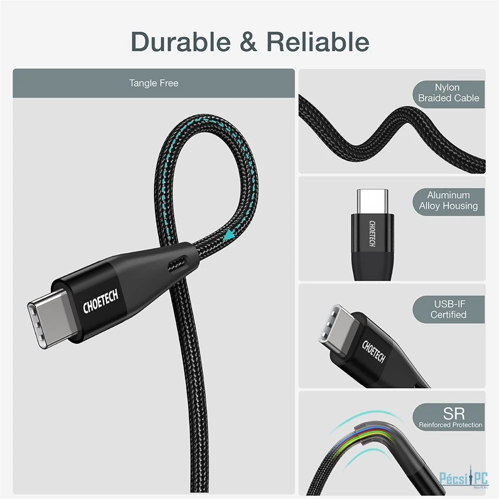 Choetech  XCC-1003 PD60W USB-C to USB-C cable 1,2m Black
