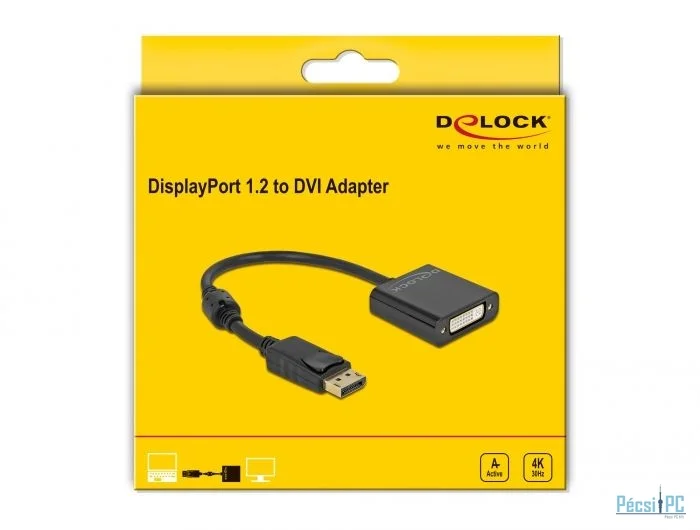 DeLock Displayport 1.2 male > DVI-I (Dual Link) (24+5) female 4K Active Adapter Black