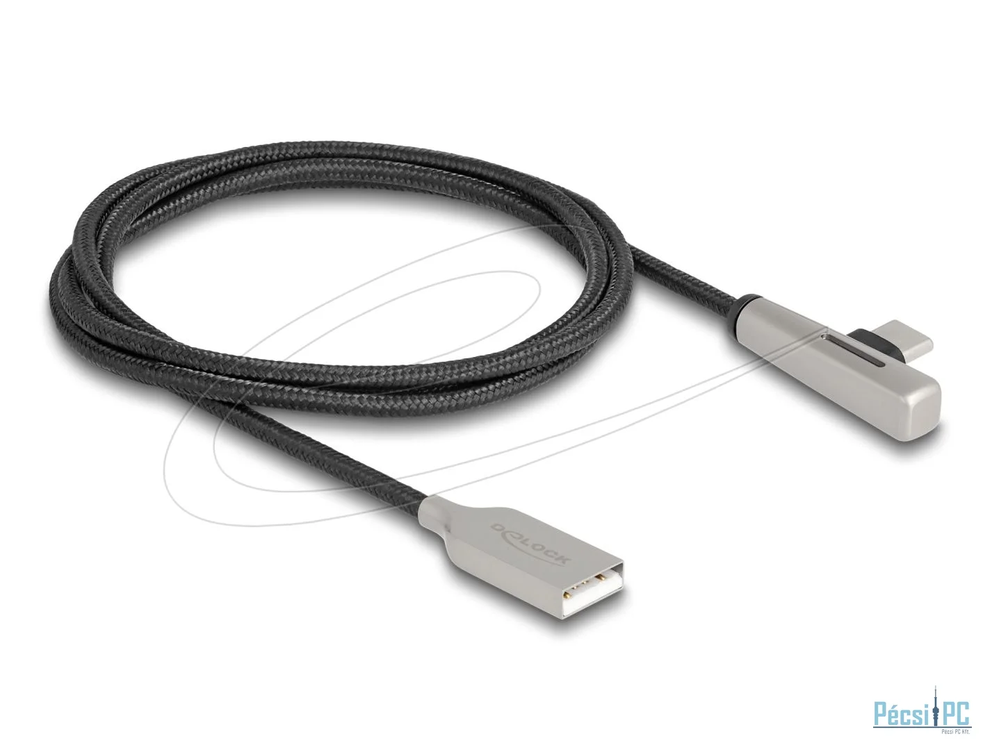 DeLock USB 2.0 Cable Type-A male to USB Type-C male angled with LED and Fast Charging 60W 1m Black