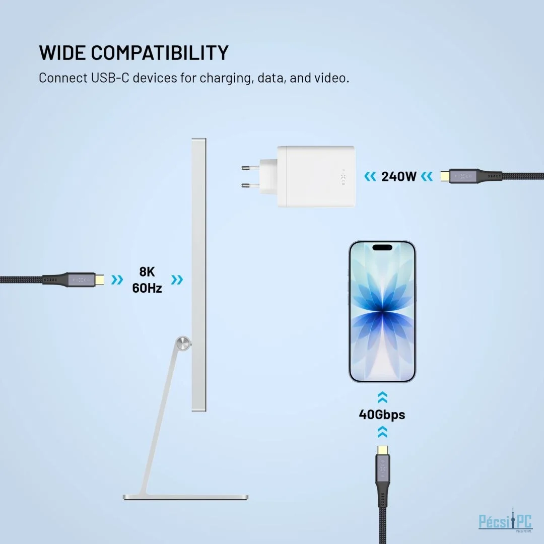 FIXED média kábel USB-C/USB-C PD 3.1 USB4 8K60Hz 240W 2m, fekete