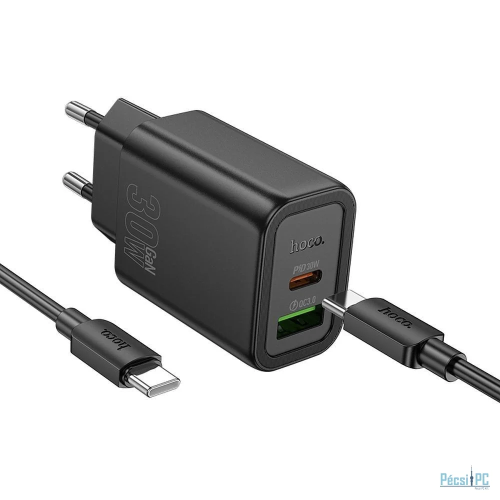 Hoco N63 Gentle Wall charger USB-A + USB-C PD30W+QC3.0, USB-C - USB-C cable Black