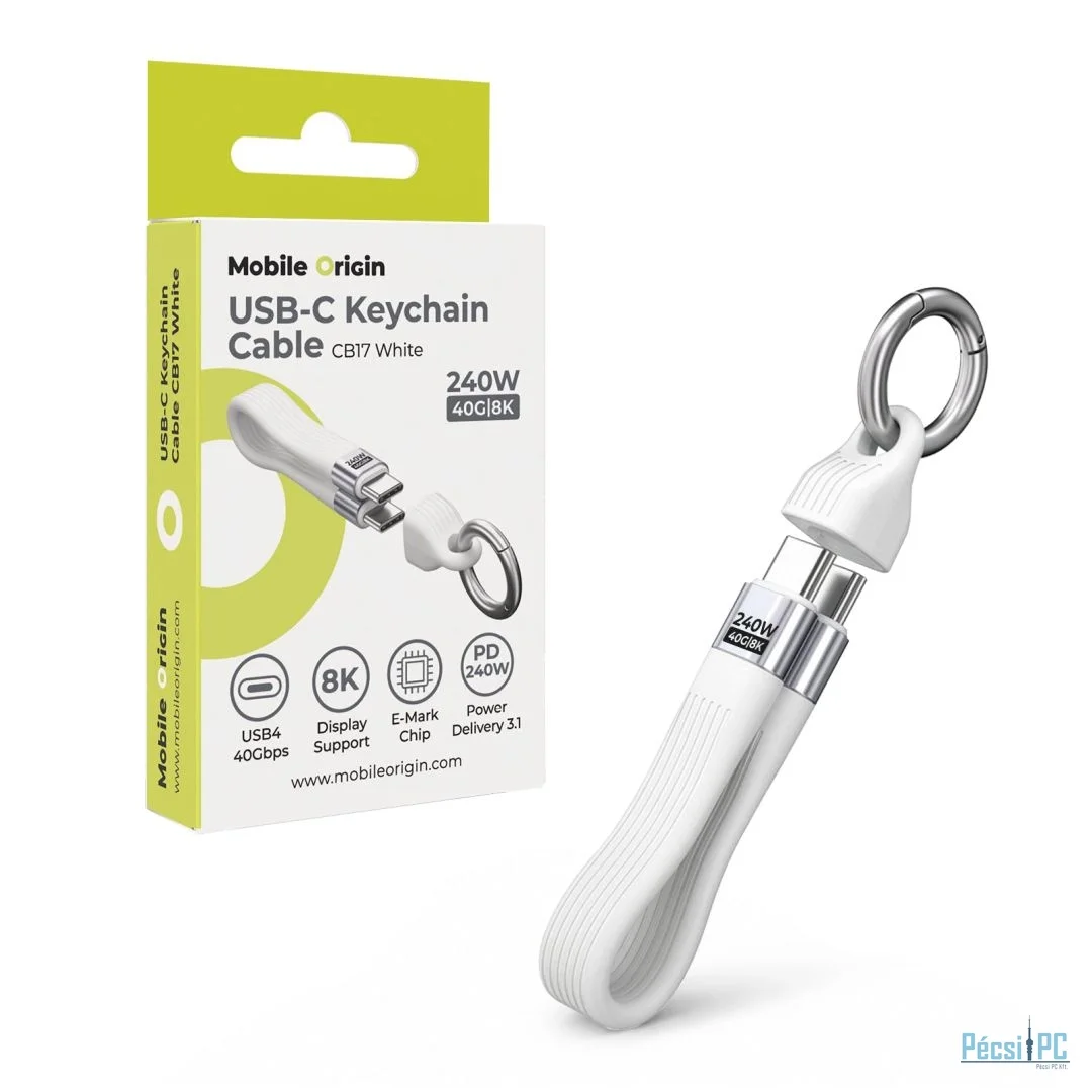 Mobile Origin CB17 240W 40Gbps 8K USB-C Keychain Cable White