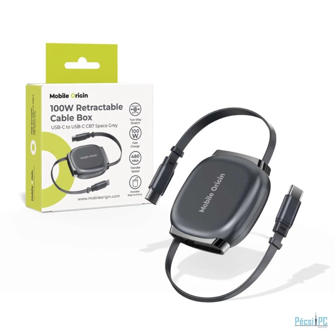 Mobile Origin CB7 100W Retractable Cable Box USB-C to USB-C Space Grey